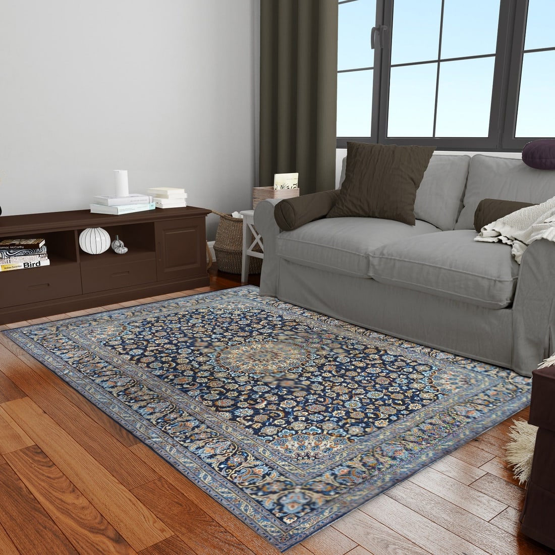 Blue Persian Najaf Esfahan Handmade Rug 10 x 13.6 Wool Silk Floral (1 of 7)