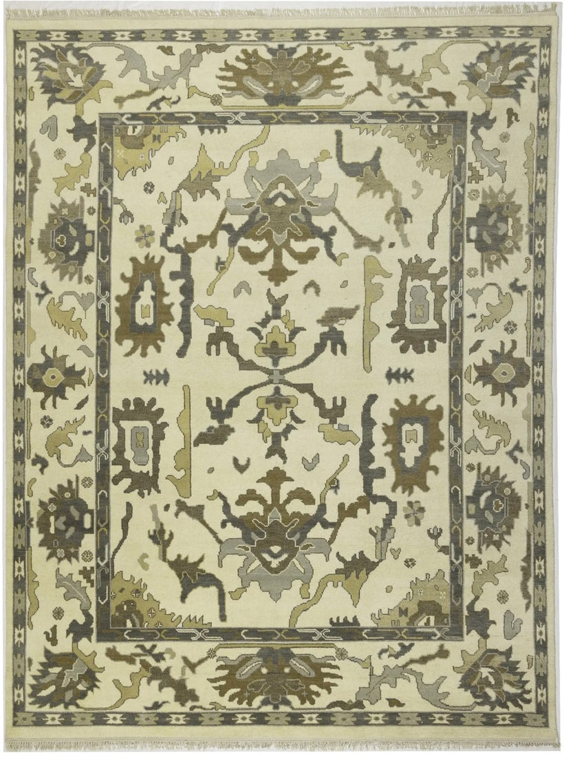 Handmade 9x12 Oushak Chobi Floral Wool Rug Modern Design (1 of 16)