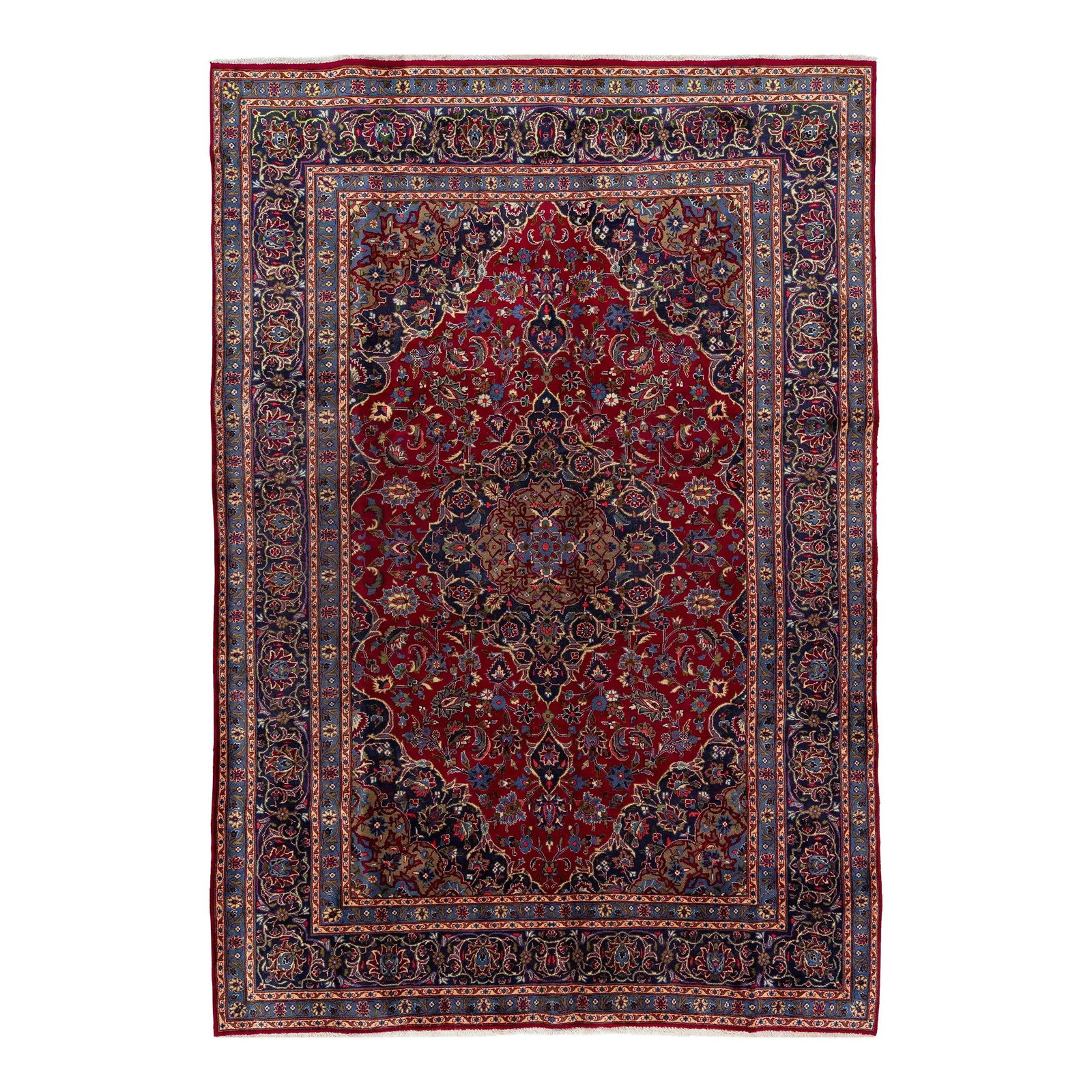 Vintage 1940s Persian Kashan Red Wool Medallion Rug 6'7 x 9'8 (1 of 10)