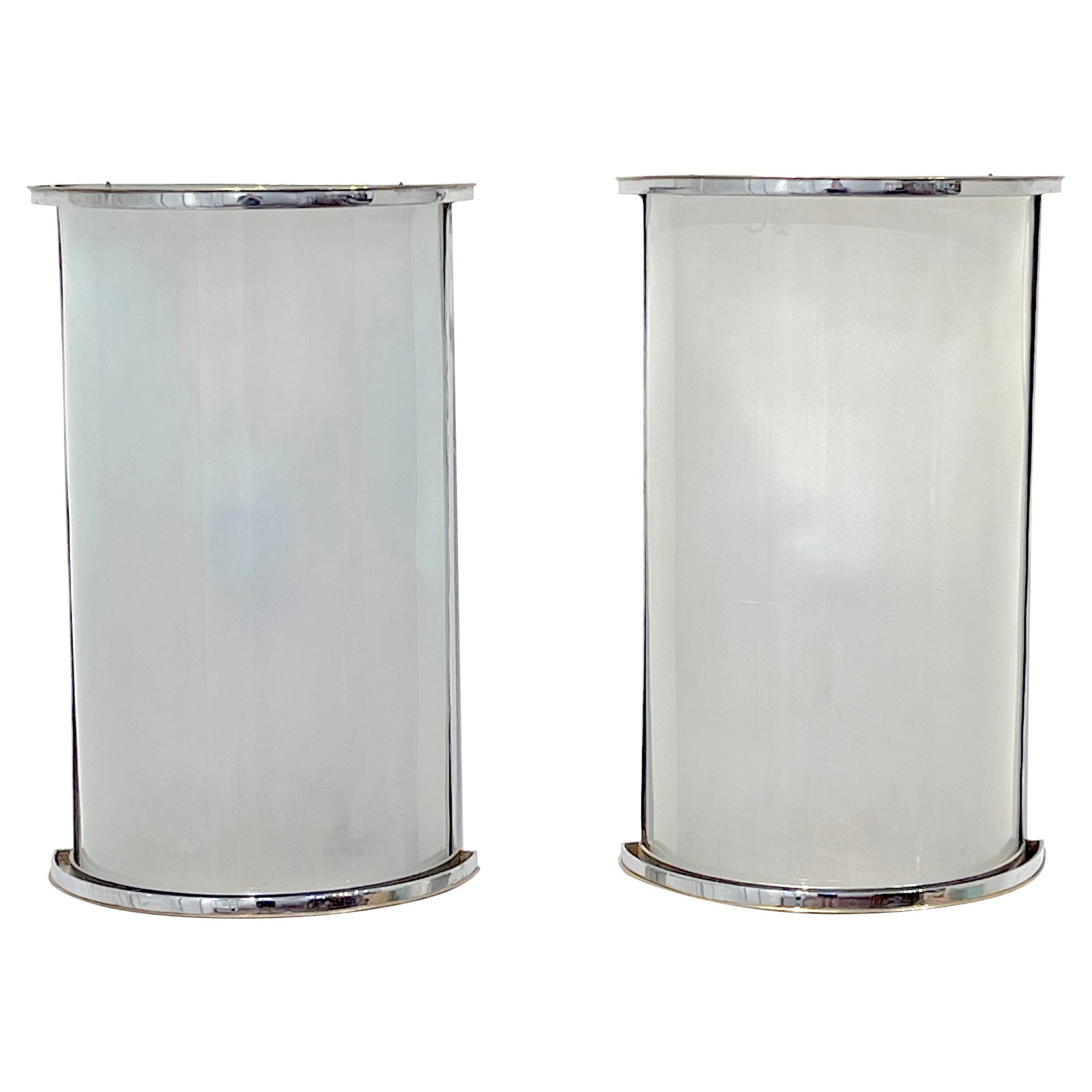 Austrian Bauhaus Silverplated Brass Frosted Glass Sconces Set of 2 (1 of 10)