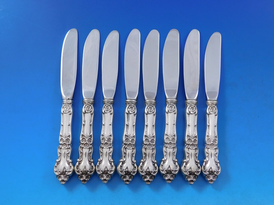 Wallace Meadow Rose Sterling Silver Butter Spreader Set 8 pcs 6 3/8 (1 of 4)
