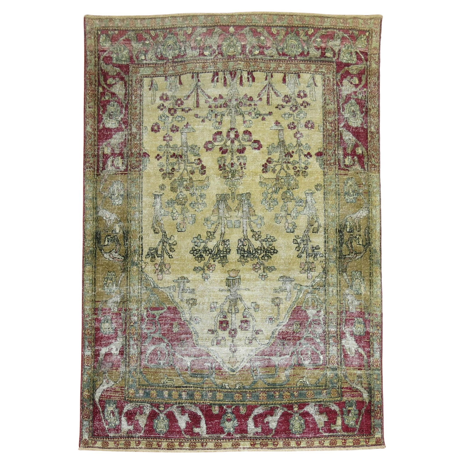 Antique Persian Isfahan Prayer Carpet Hand-Woven Wool Tabriz Style (1 of 8)