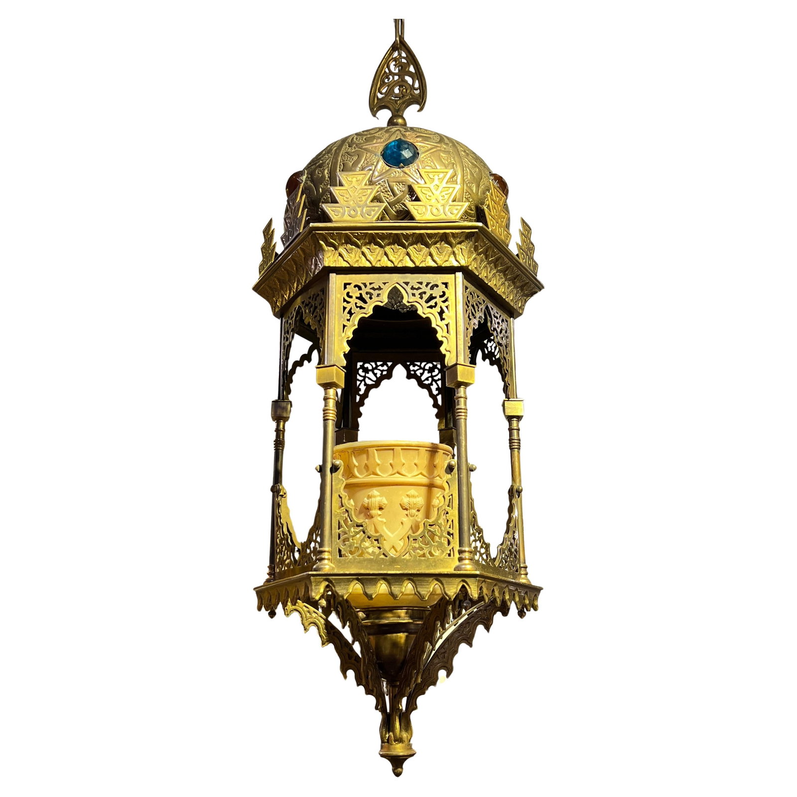 Early 20th Century Moorish Brass Lantern With Colored Glass Jewels (1 of 8)