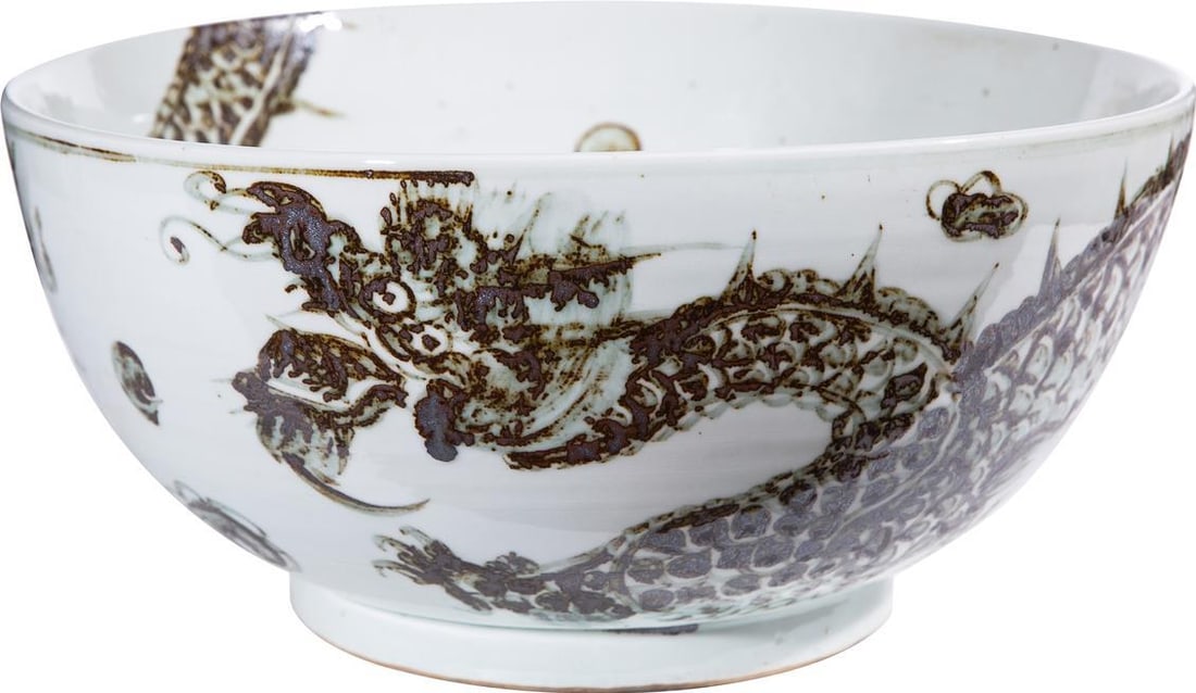Handcrafted Rusty Brown Ceramic Dragon Bowl Asian Antique Style (1 of 3)