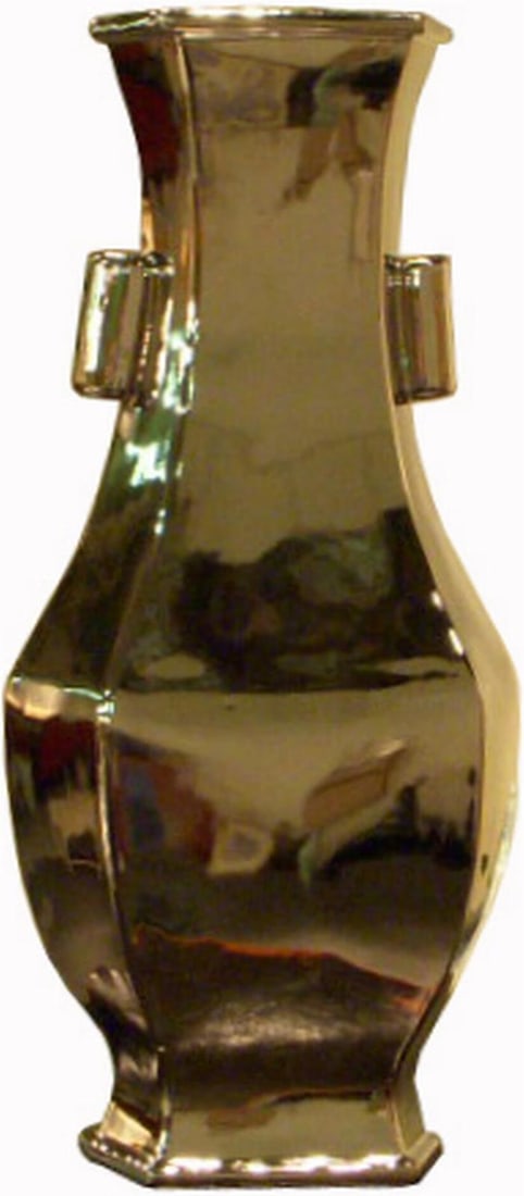 Handmade Hexagonal Wide Lip Porcelain Vase in Metallic Silver: Handmade Hexagonal Wide Lip Porcelain Vase in Metallic Silver This exquisite handcrafted vase features a striking hexagonal shape with a wide lip, perfect for showcasing floral arrangements or as a st