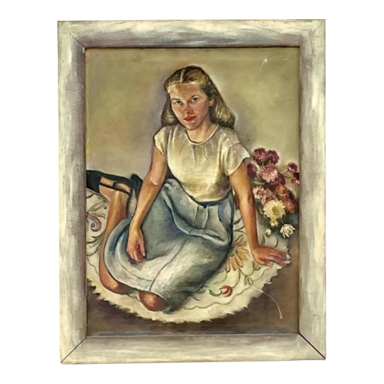 Vintage Boho Original Oil Portrait Canvas Artwork 29 x 37.25 (1 of 10)