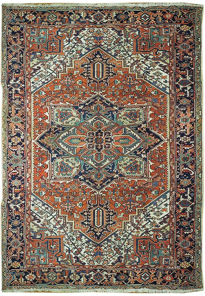 7.7 x 11 Orange Handwoven Persian Heriz Area Rug (1 of 7)