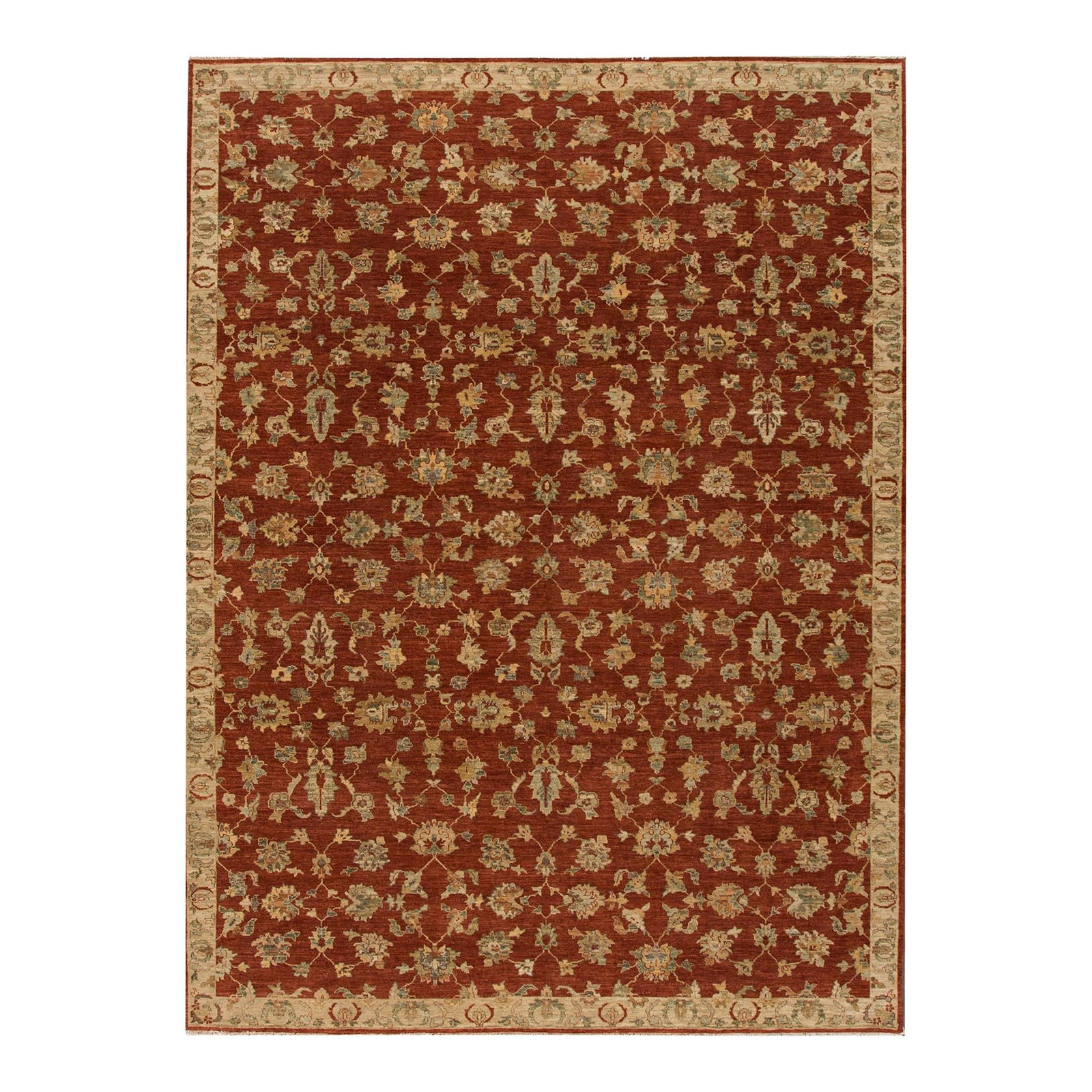 Contemporary Indian Hand-Knotted Wool Rug Burnt Orange Floral 8'11 X 11'11: Contemporary Indian Hand-Knotted Wool Rug Burnt Orange Floral 8'11 X 11'11 Enhance your space with this stunning contemporary Indian hand-knotted wool rug featuring a vibrant burnt orange field. The r