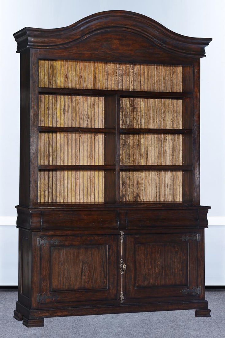 Dark Rustic Pecan French Country Hutch with Bead Board Interior (1 of 4)