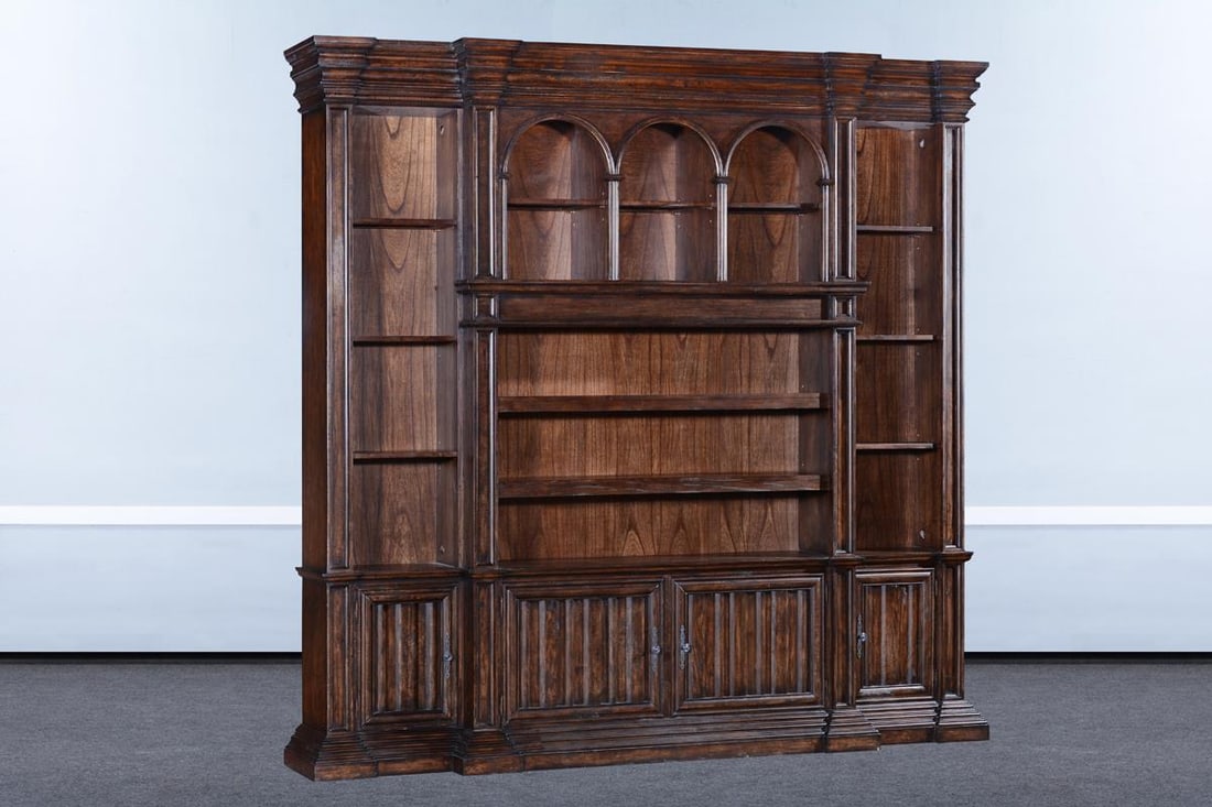 Old World Style Solid Wood Entertainment Unit Dark Rustic Pecan (1 of 4)