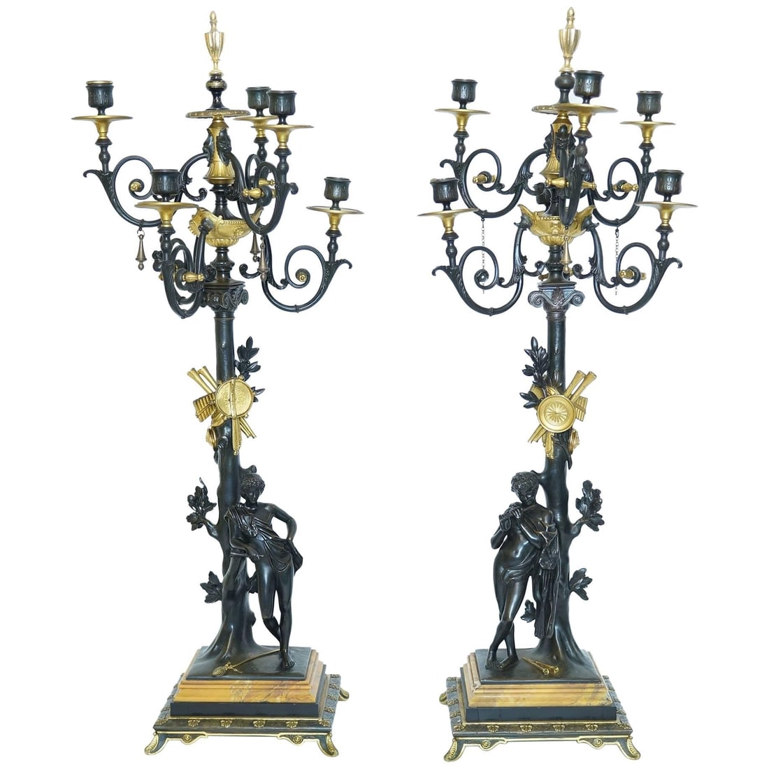Set of 2 Neoclassical French Bronze and Marble Figural Candelabra (1 of 12)