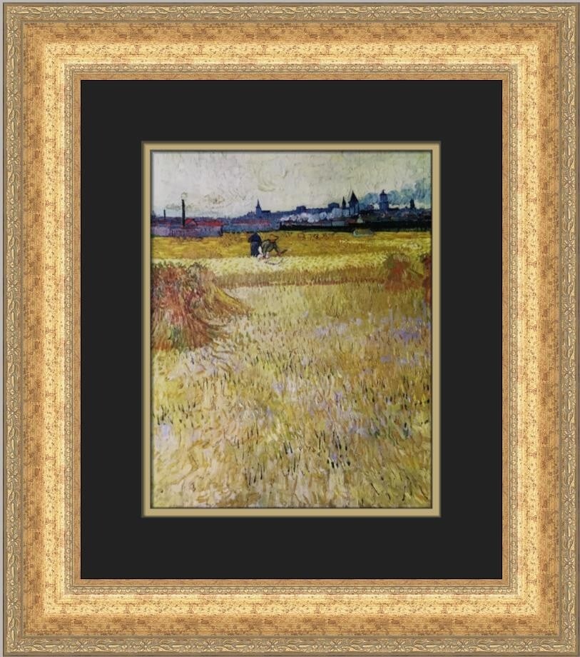 Vincent Van Gogh View of Arles Custom Framed Print 17 x 15 in: Vincent Van Gogh View of Arles Custom Framed Print 17 x 15 in This stunning custom framed print features Vincent Van Gogh's iconic artwork, "View of Arles from Wheat Fields." The print showcases a bea
