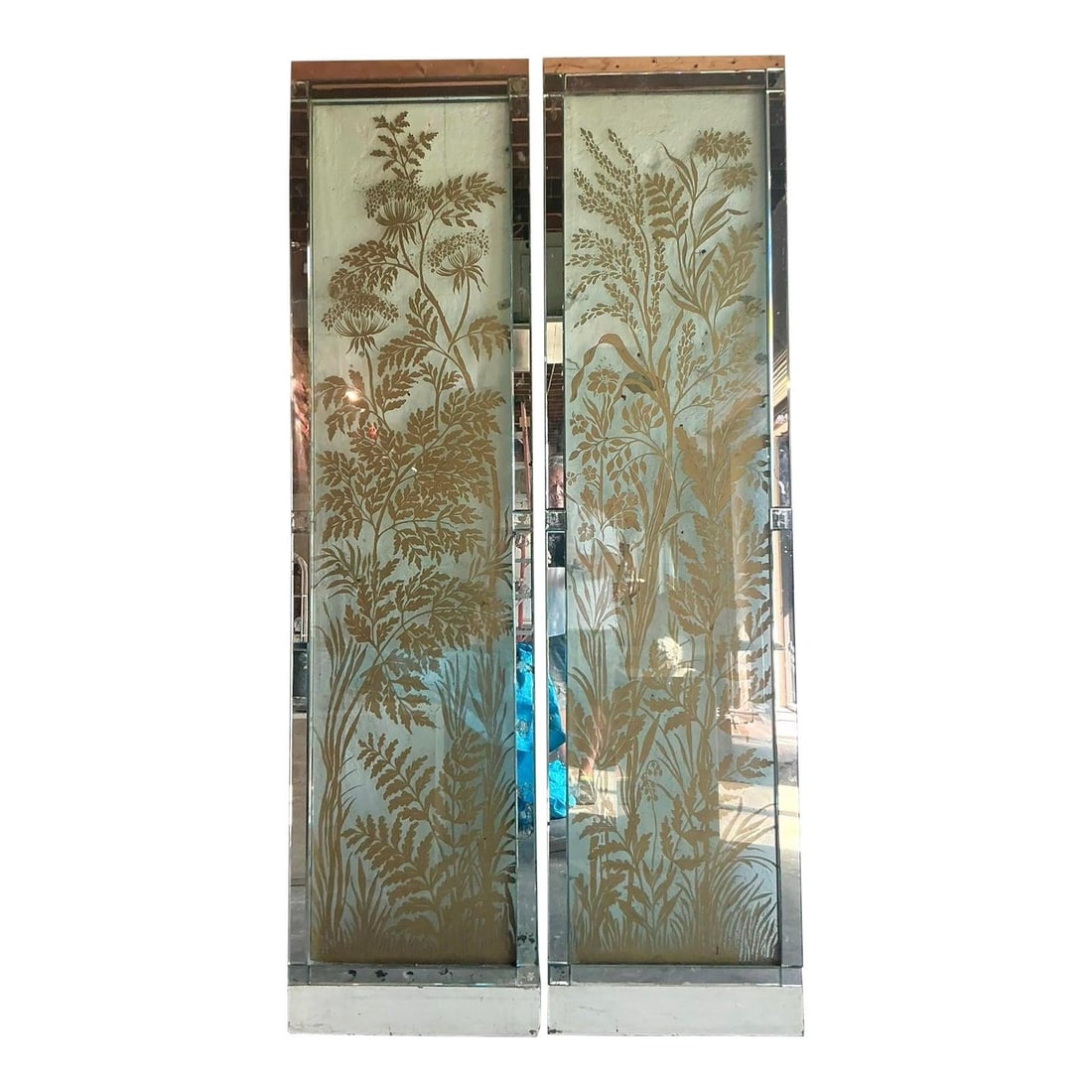 Pair of Mizner Style Regency Etched Floral Mirrored Glass Architectural Panels (1 of 10)
