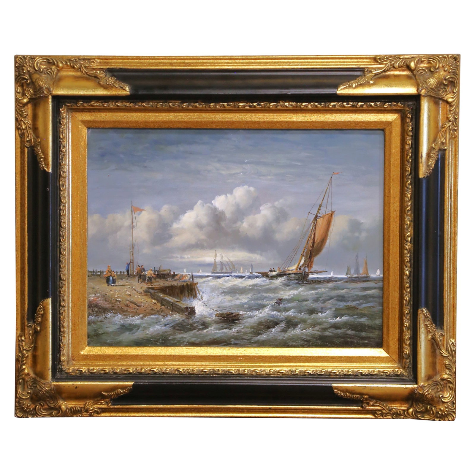 Mid-Century Italian Signed Marine Harbor Scene Painting (1 of 13)