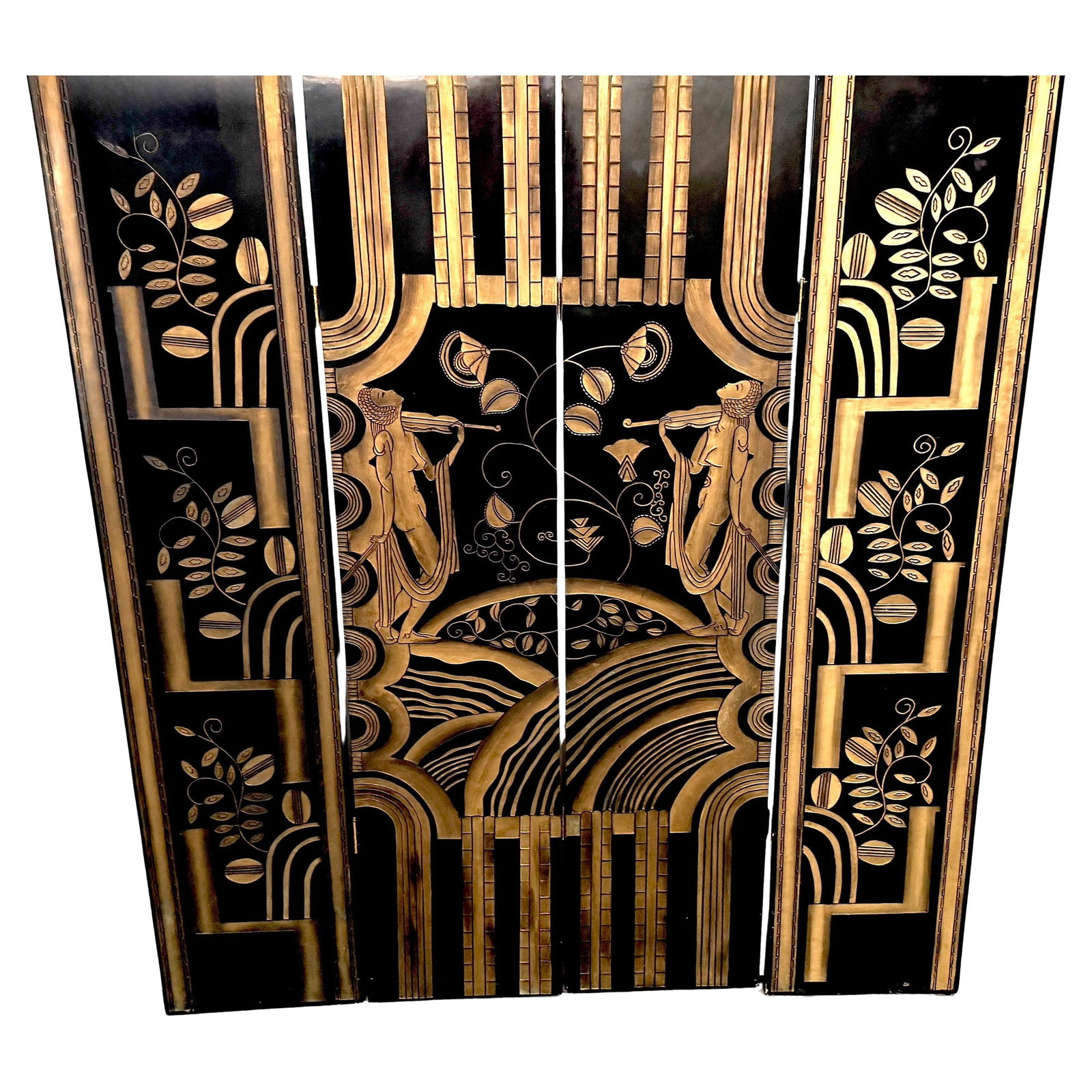 Four-Panel Art Deco Black Lacquer and Gilt Screen Attributed to Paul Feher (1 of 14)