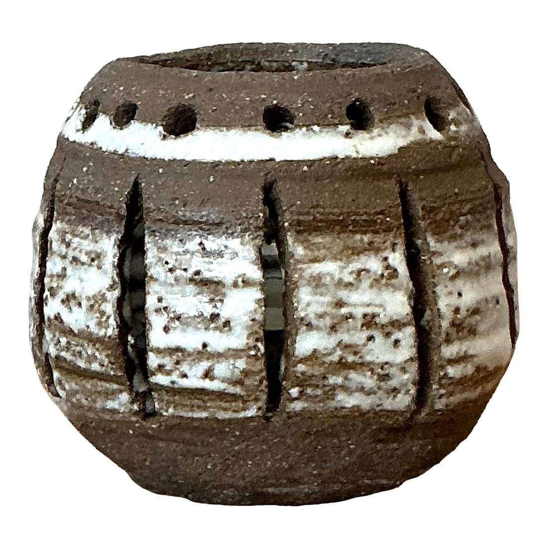 Stoneware Studio Pottery Candle Holder with Boho Architectural Design (1 of 4)