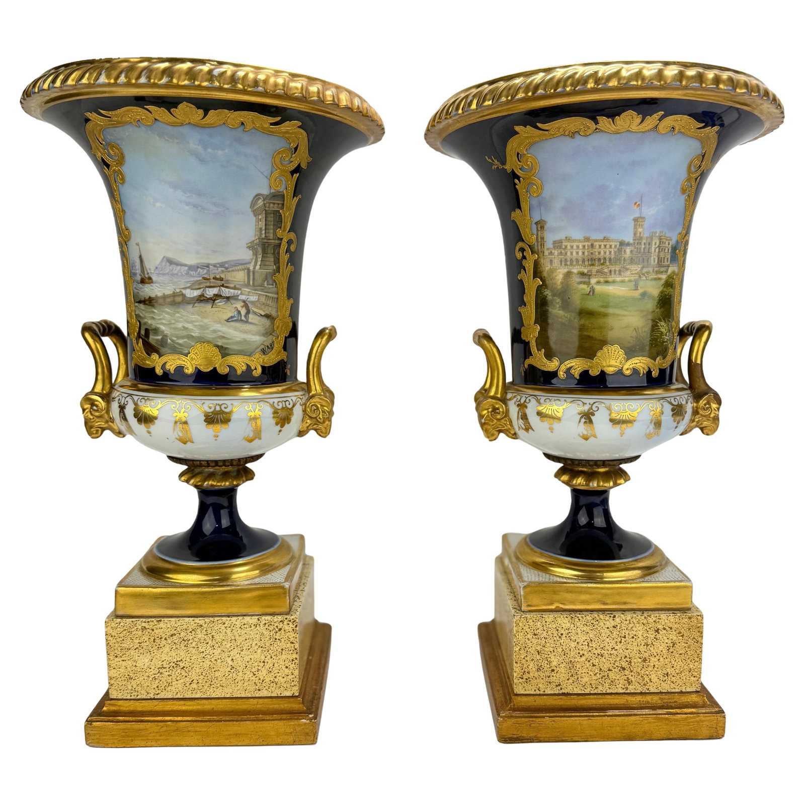 Minton Mid-19th Century Cobalt Urns Set of 2 with Architectural Views (1 of 14)
