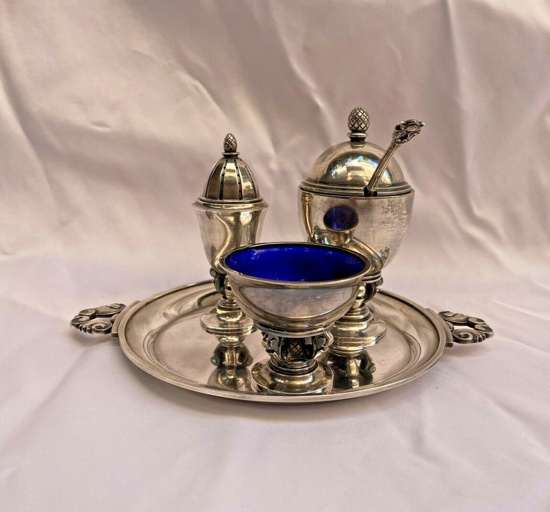 Georg Jensen Art Deco 4PC Sterling Silver Cruet Set by Johan Rohde (1 of 10)