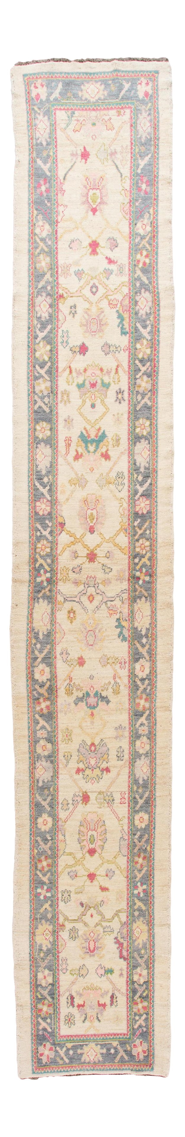 Ivory Handmade Wool Oushak Runner 3'1 x 19'9 Geometric Design (1 of 10)