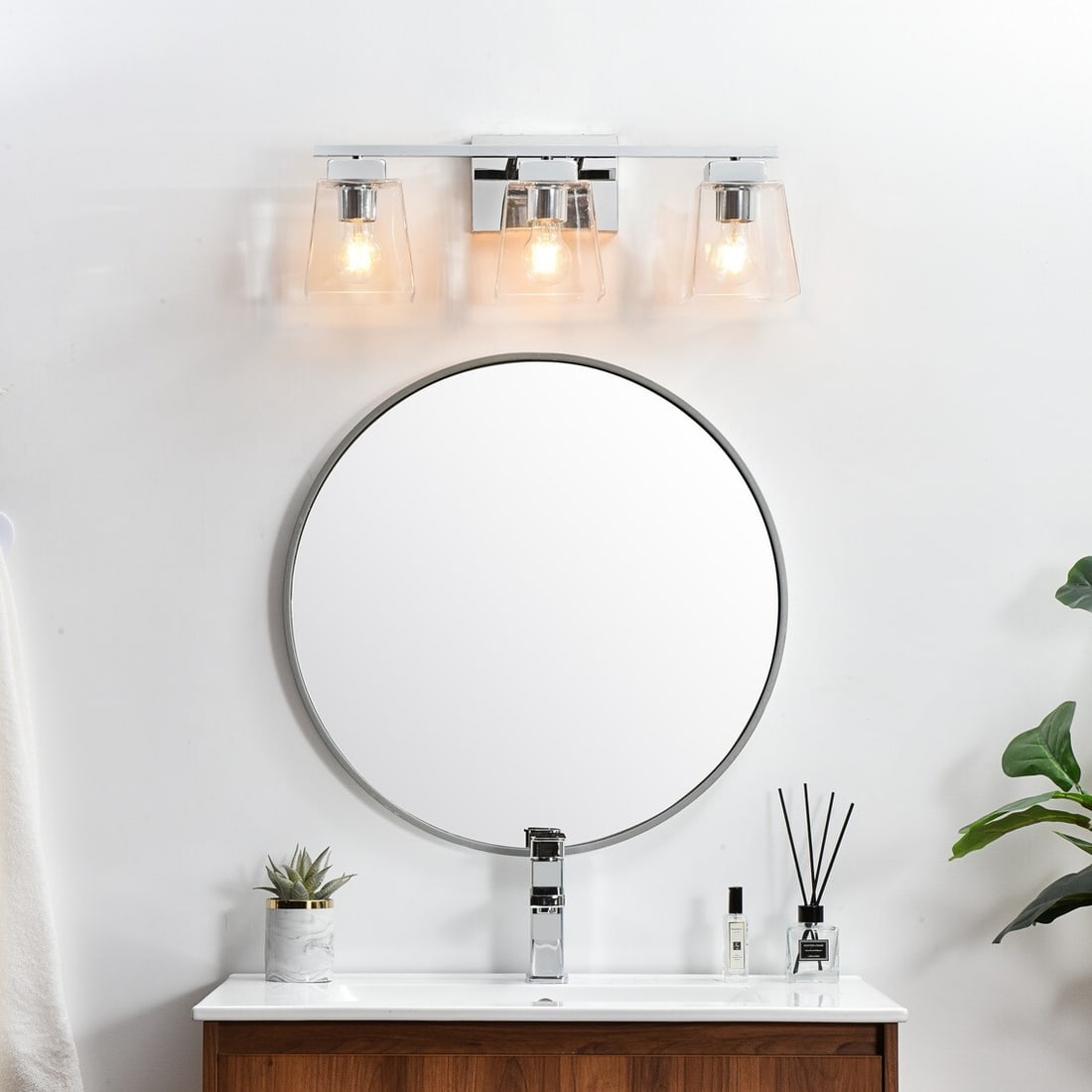 Modern Glass and Chrome Merrick 3-Light Wall Sconce for Bathroom or Vanity (1 of 7)