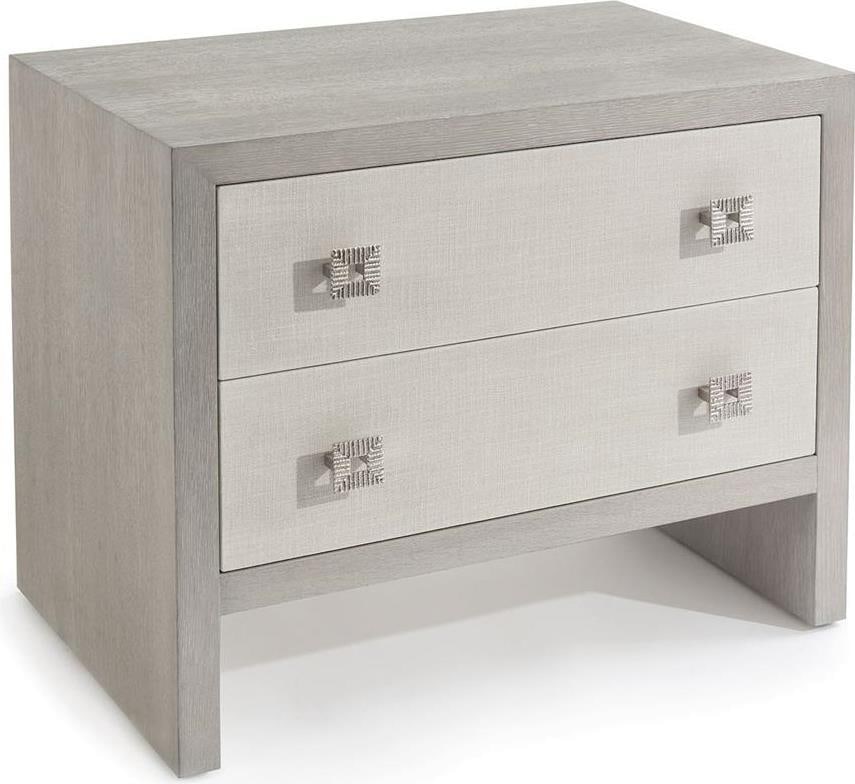 John-Richard Chepstow Oak Linen Nightstand with Silver Pull Handles (1 of 1)