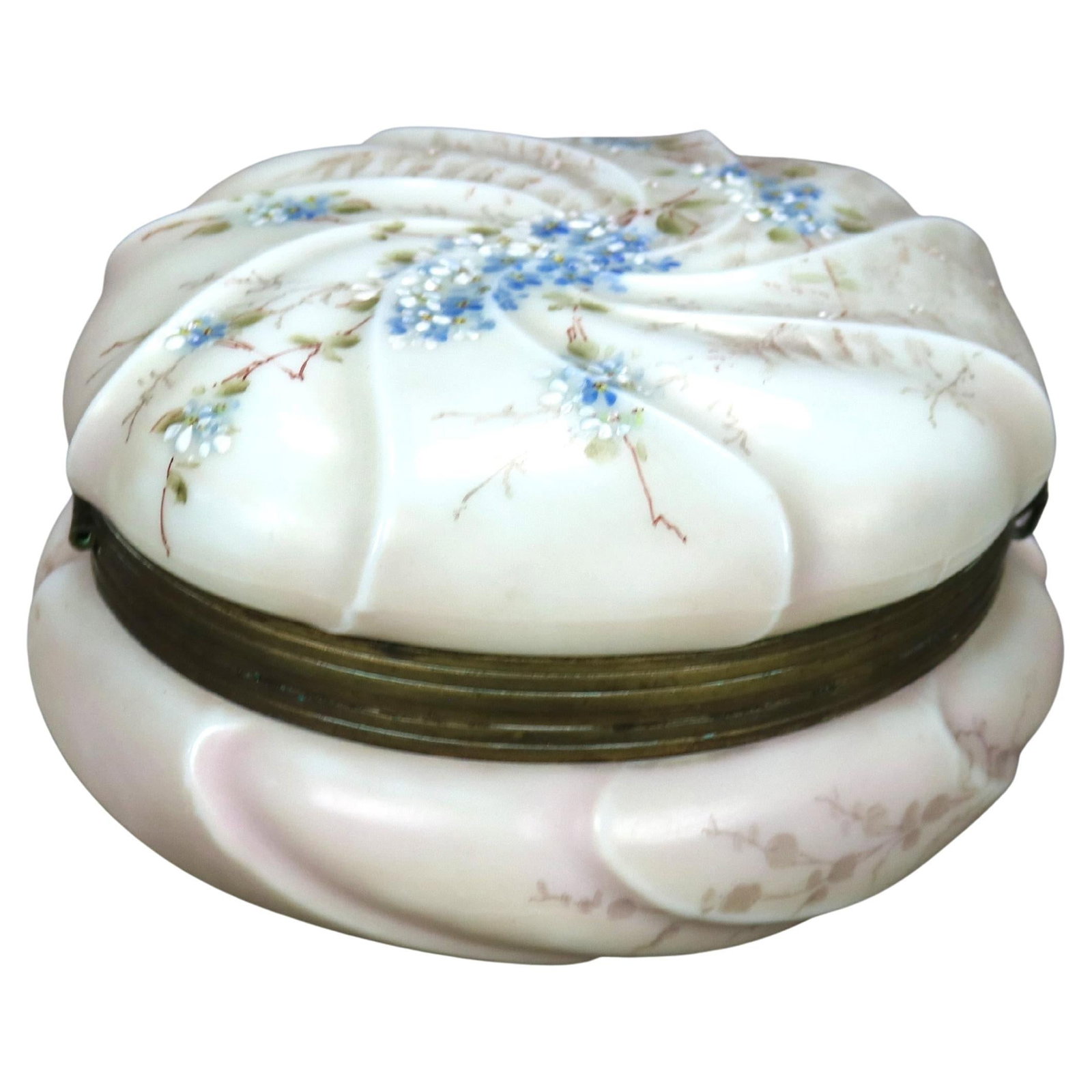 19th Century Wavecrest Hand Painted Floral Glass Collar Box (1 of 8)