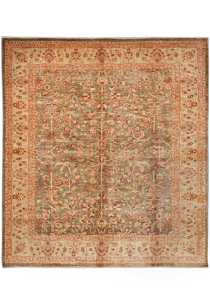 Hand-Knotted Soltanabad Chobi Peshawar Wool Rug 100 x 112 in Green Brown (1 of 12)