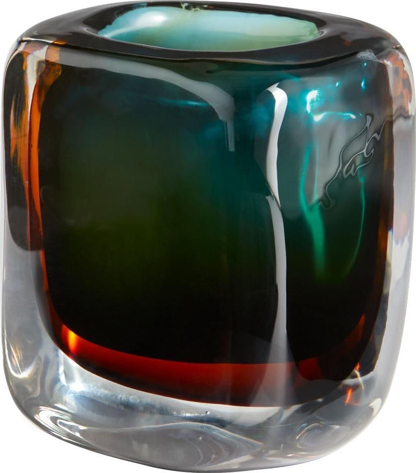 Cyan Celosia Hand-Blown Art Glass Vase Multicolored Home Decor (1 of 2)