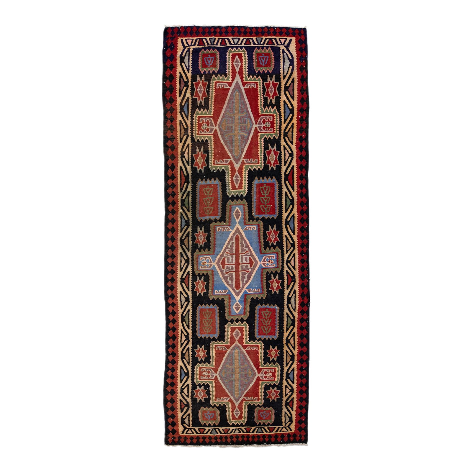 Vintage Turkish Kilim Wool Runner 4'6 x 13 Multicolor Tribal Design (1 of 10)