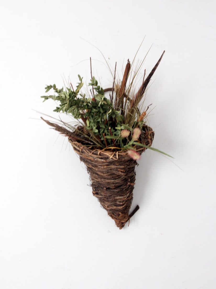 Vintage Rustic Wicker Wall Basket with Branch Handle (1 of 6)