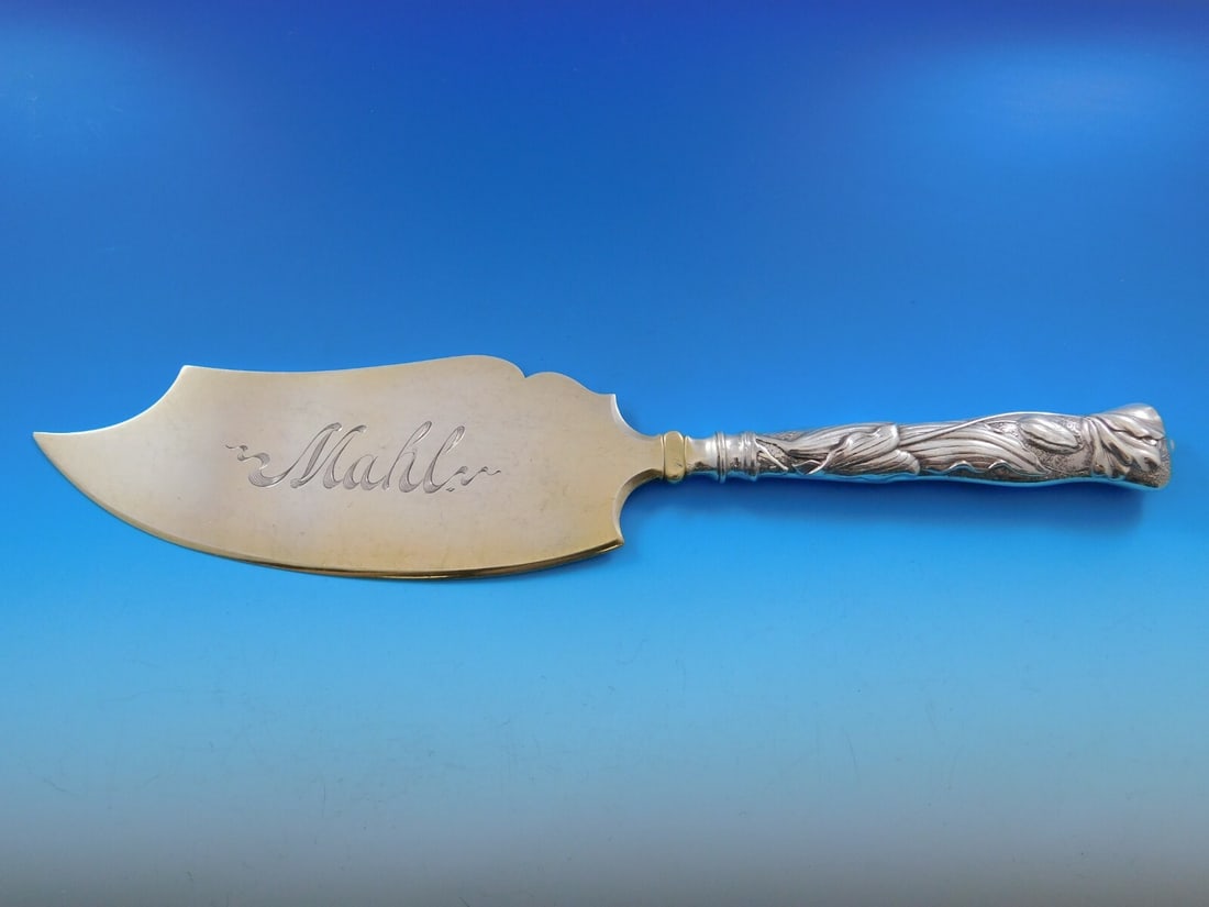 Shiebler Flora Sterling Silver Ice Cream Slice Gold Wash 13 1/8" (1 of 7)