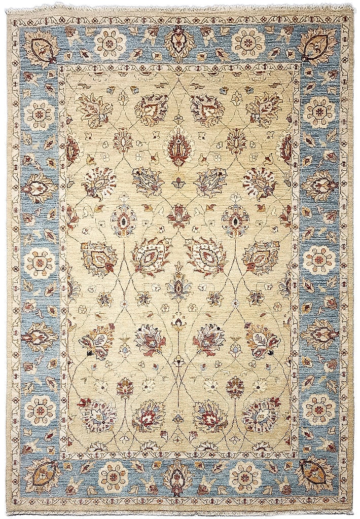 5.4 x 8 Handmade Natural Wool Chobi Rug from India: 5.4 x 8 Handmade Natural Wool Chobi Rug from India Free continental US Shipping Introduce a touch of natural elegance to your home with this New Handmade Natural Wool Vegetable Dyed Chobi Rug.