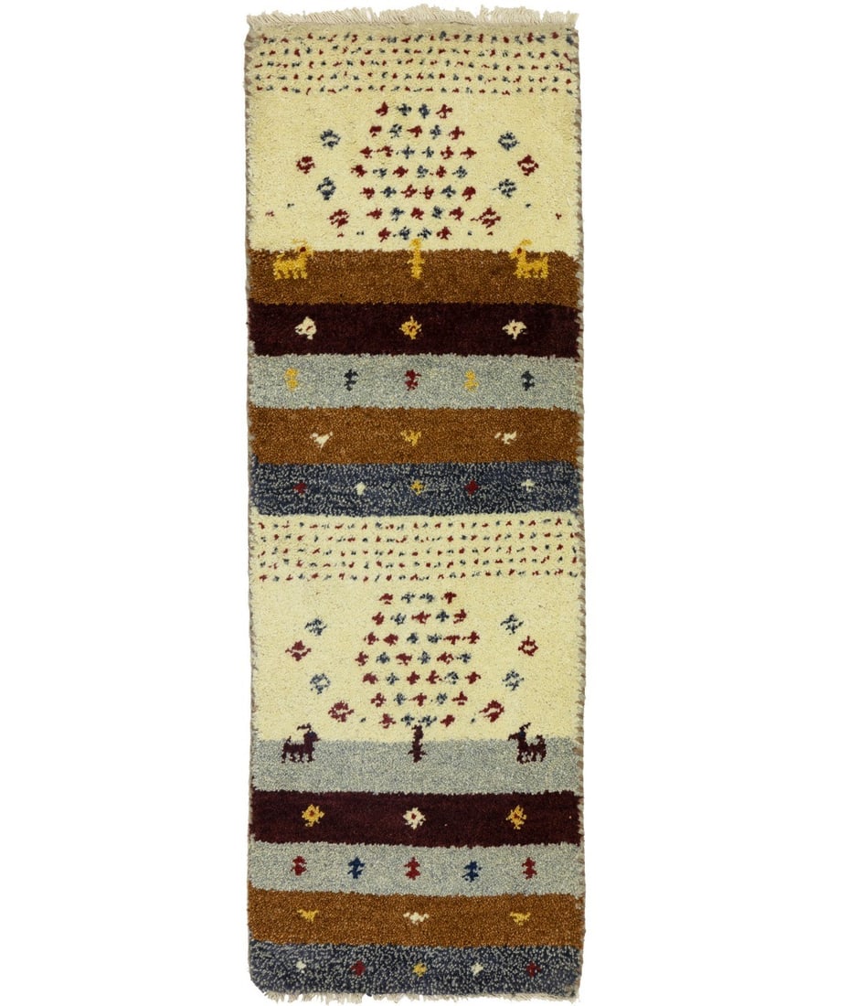 Striped Wool Modern Tribal Rug Hand-Knotted Multicolor 1'4 x 3'11 (1 of 16)