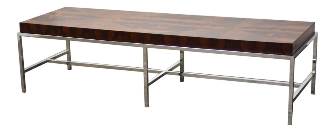 Mid-Century Modern Rosewood Coffee Table Chrome Base Milo Baughman Style (1 of 6)