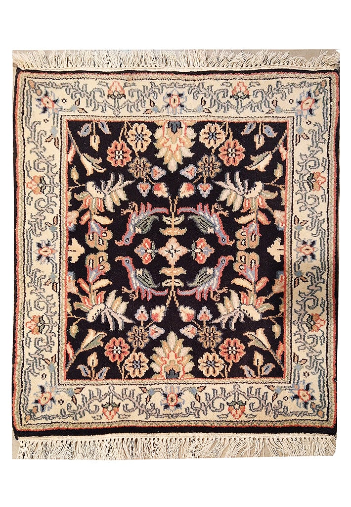 2.5 x 2.2 Square Black Wool Hand-Knotted Rug Paradise Pattern (1 of 8)