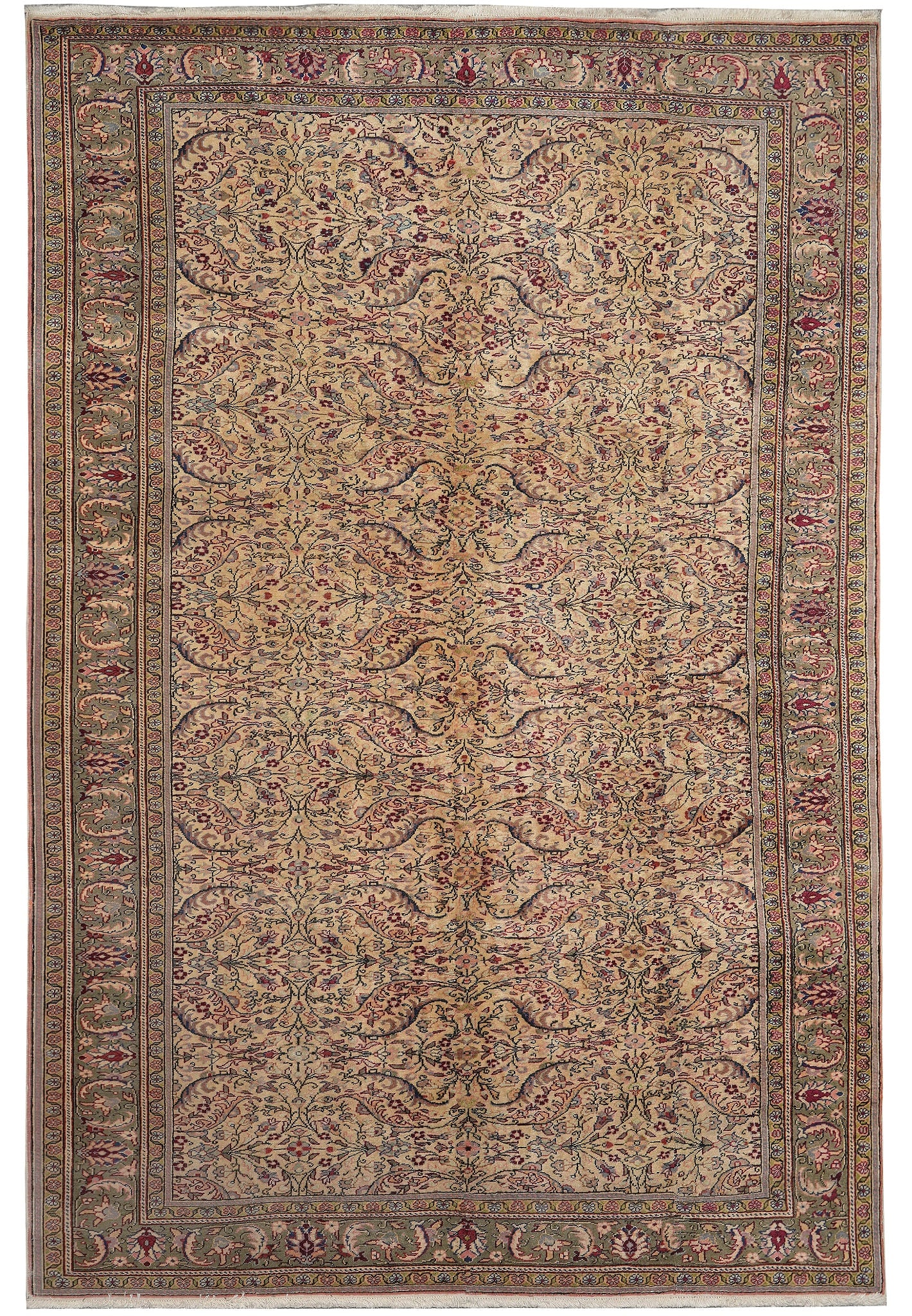 6.9 x 9.8 ft Antique Turkish Qaisari Rug Hand Knotted Wool 1950s: 6.9 x 9.8 ft Antique Turkish Qaisari Rug Hand Knotted Wool 1950s Free continental US Shipping This 6.9 x 9.8 ft antique Turkish Qaisari rug from the 1950s exemplifies traditional Ottoman-era craftsman
