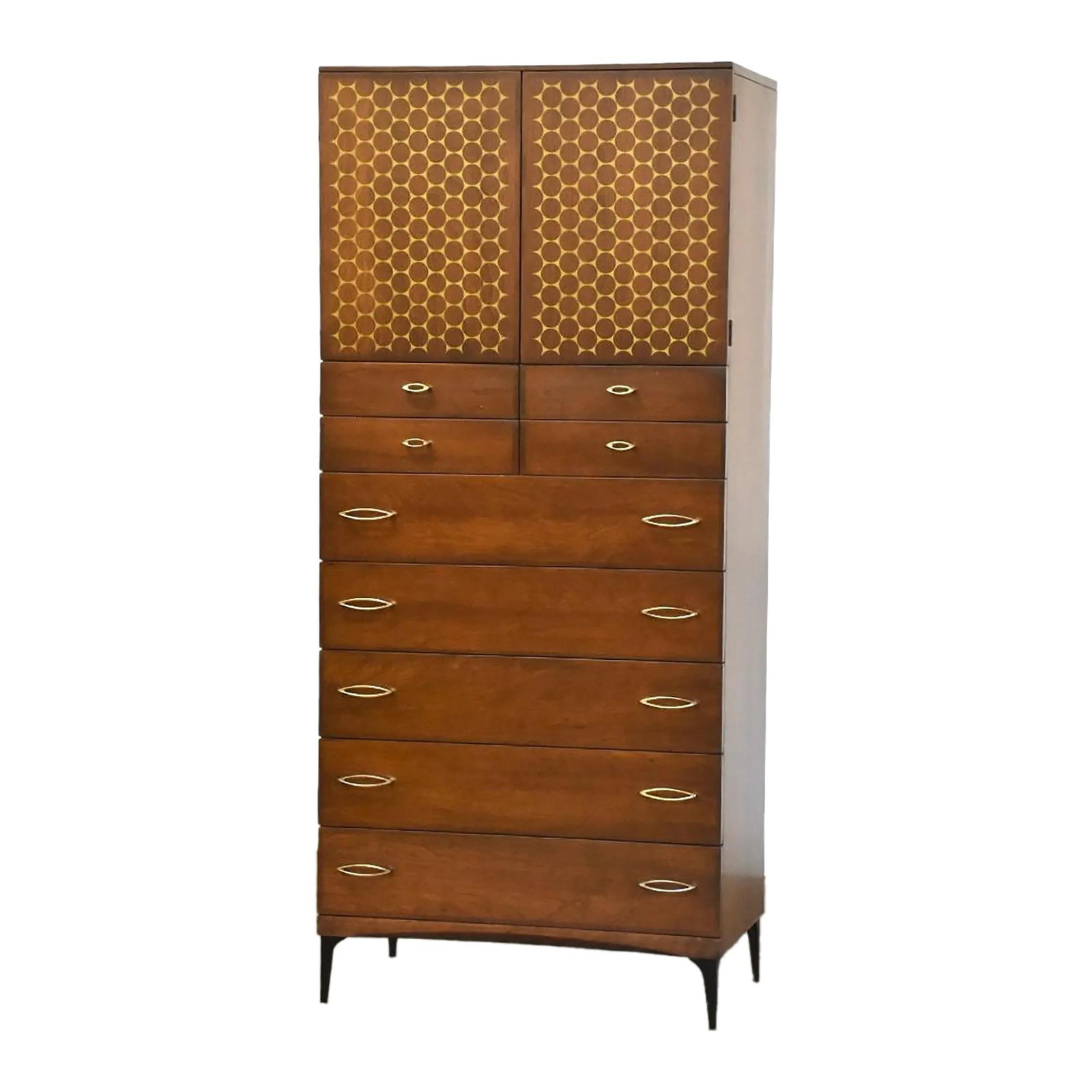 1960s Heywood Wakefield Contessa Armoire Birch Gold Accents: 1960s Heywood Wakefield Contessa Armoire Birch Gold Accents Discover a rare mid-century modern armoire dresser from the 1960s, designed by Carl Otto for Heywood Wakefield's Contessa line. This stunnin