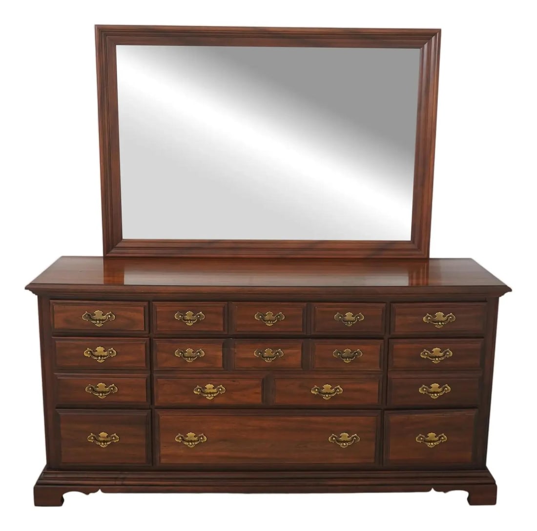 Traditional Cherry Wood Dresser with Rectangular Mirror by Drew (1 of 10)