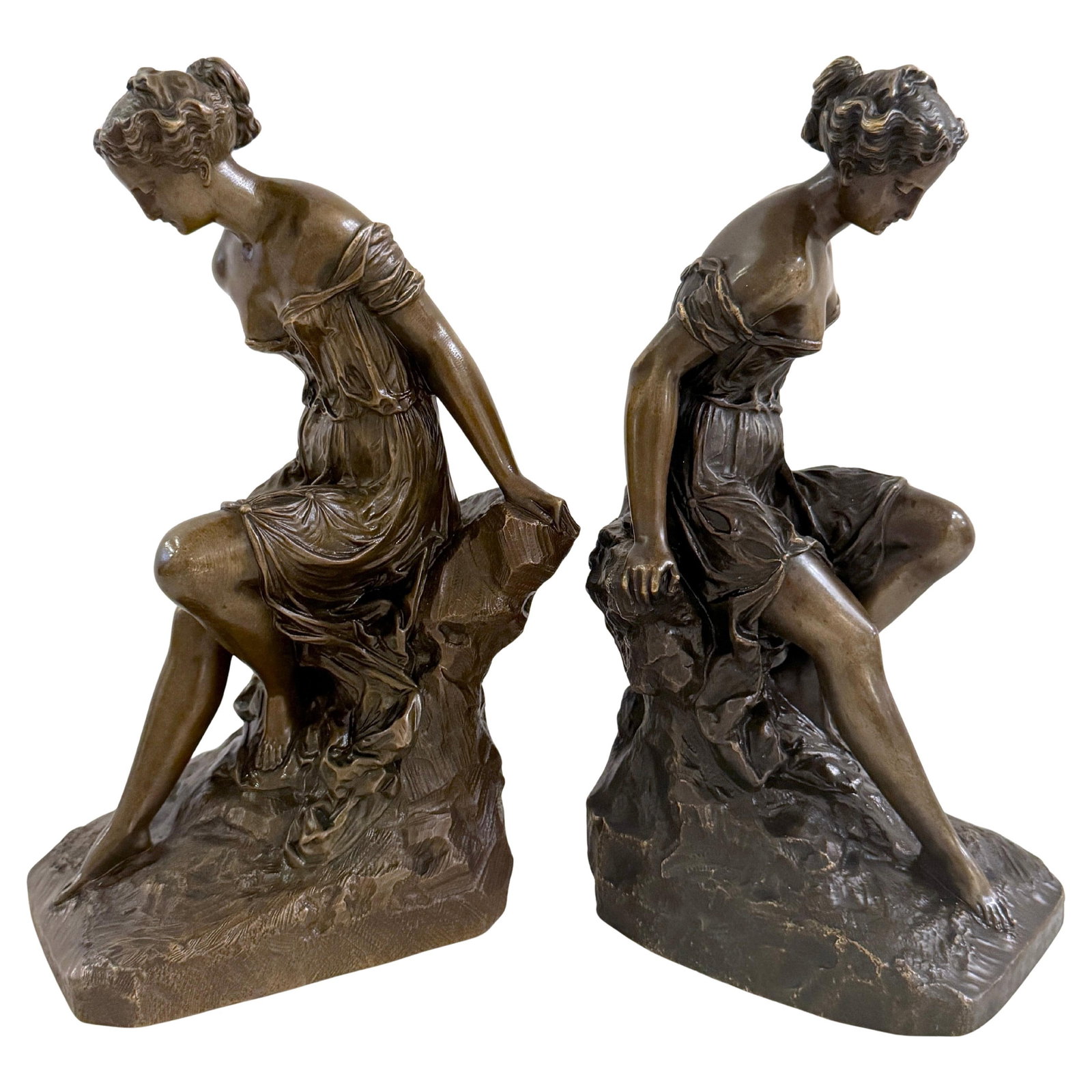 19th Century Bronze Clodion School Bathing Beauty Bookends Set of 2 (1 of 16)