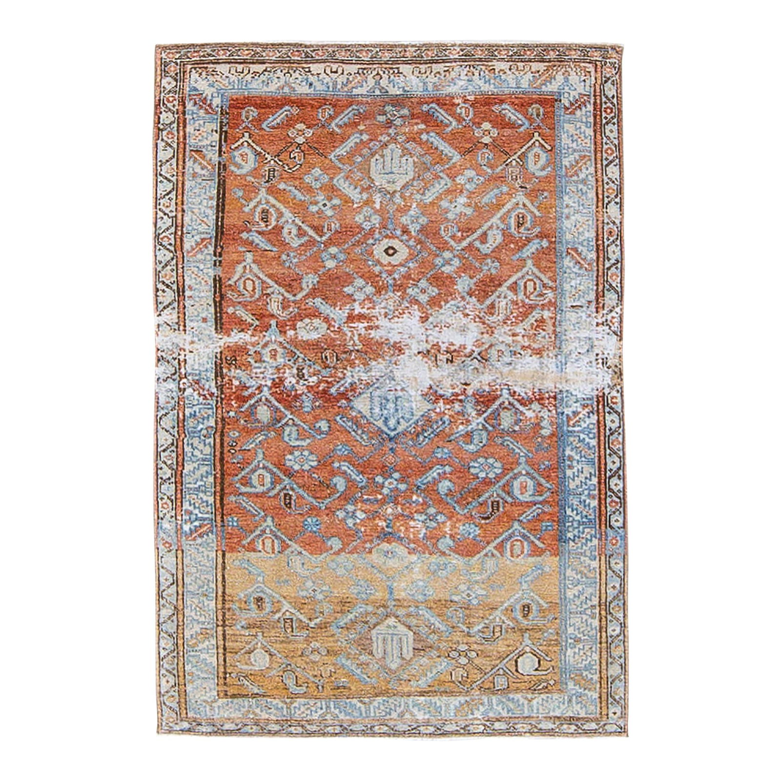 Antique Malayer Hand-Knotted Wool Rug Red Floral Pattern 3'3 x 4'11: Antique Malayer Hand-Knotted Wool Rug Red Floral Pattern 3'3 x 4'11 This exquisite antique Malayer rug features a stunning hand-knotted design in rich red, complemented by a blue frame and elegant bei