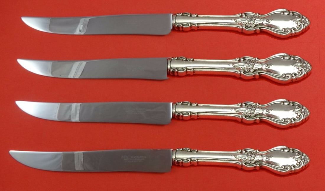 Reed & Barton Old Virginia Sterling Silver Steak Knife Set 4pc Texas Sized (1 of 1)
