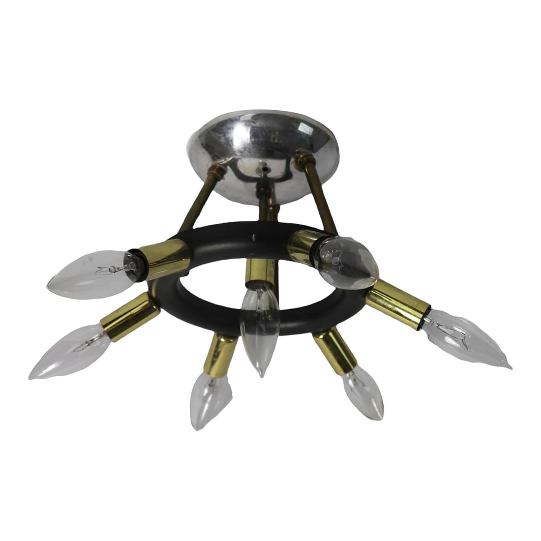 Mid Century Black Brass Steel 7 Light Sputnik Chandelier (1 of 7)