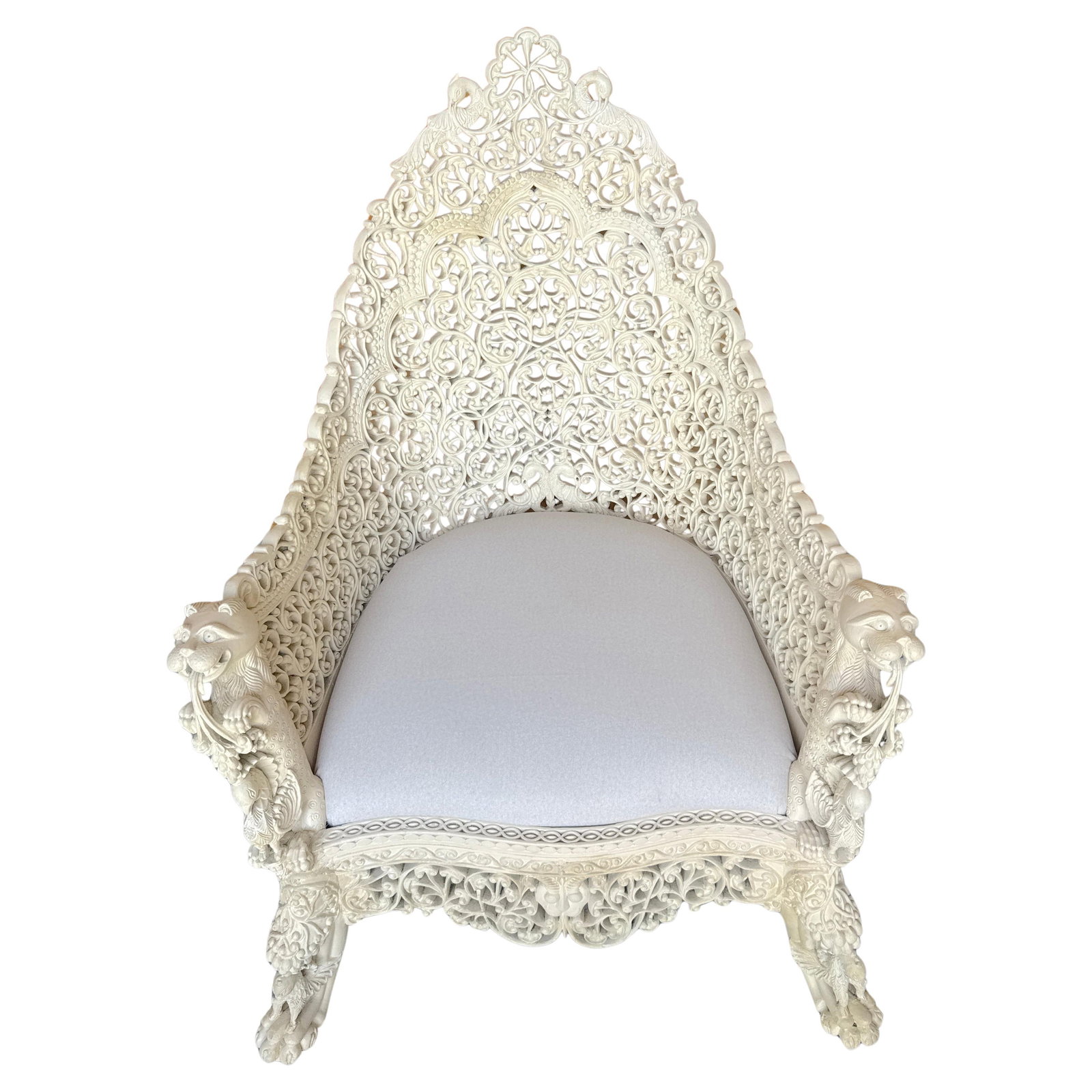 19th Century Anglo-Indian Carved Lacquered Armchair with Lion Motif (1 of 10)