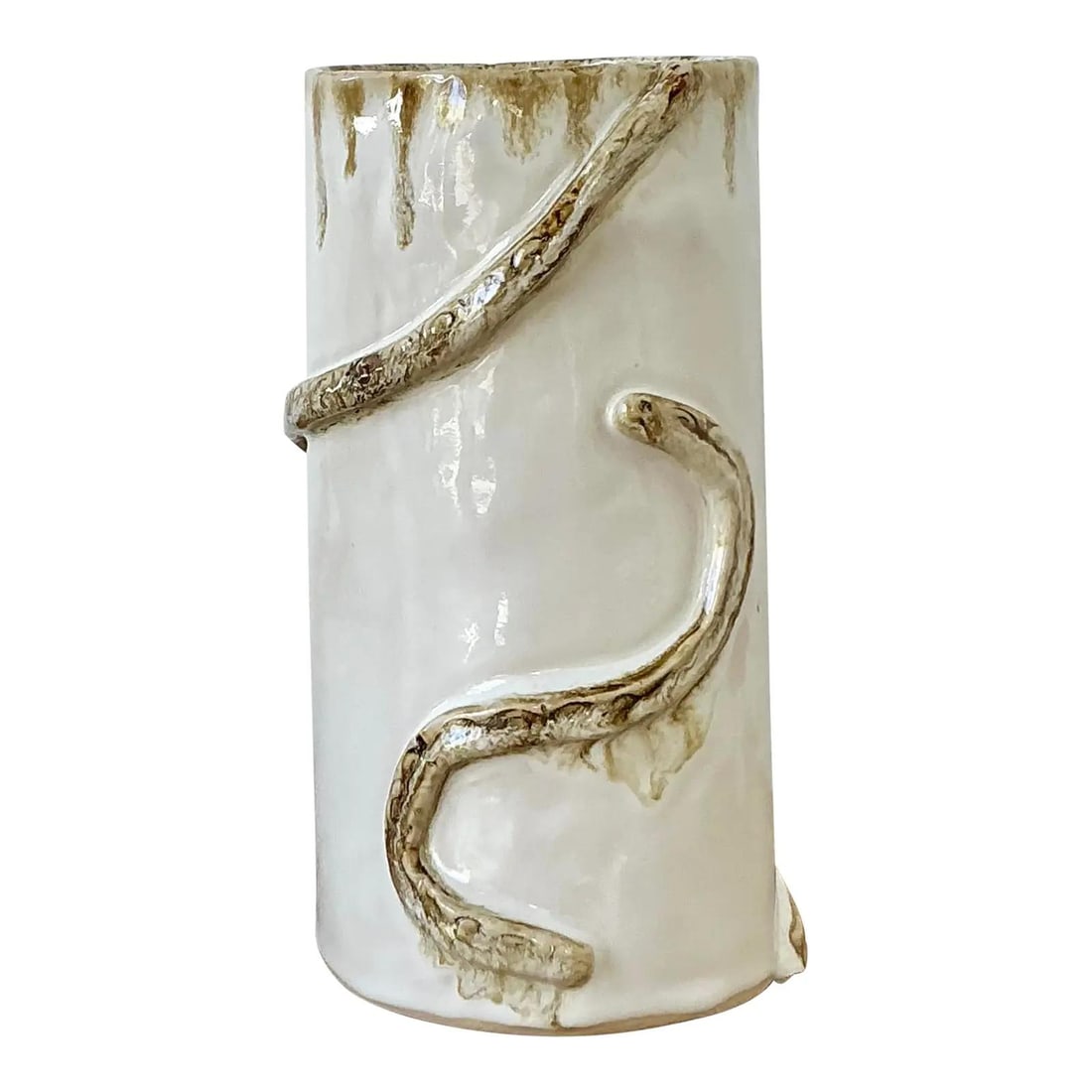 Handcrafted Studio Pottery Vase with Sculpted Snake Motif and Drip Glaze (1 of 10)