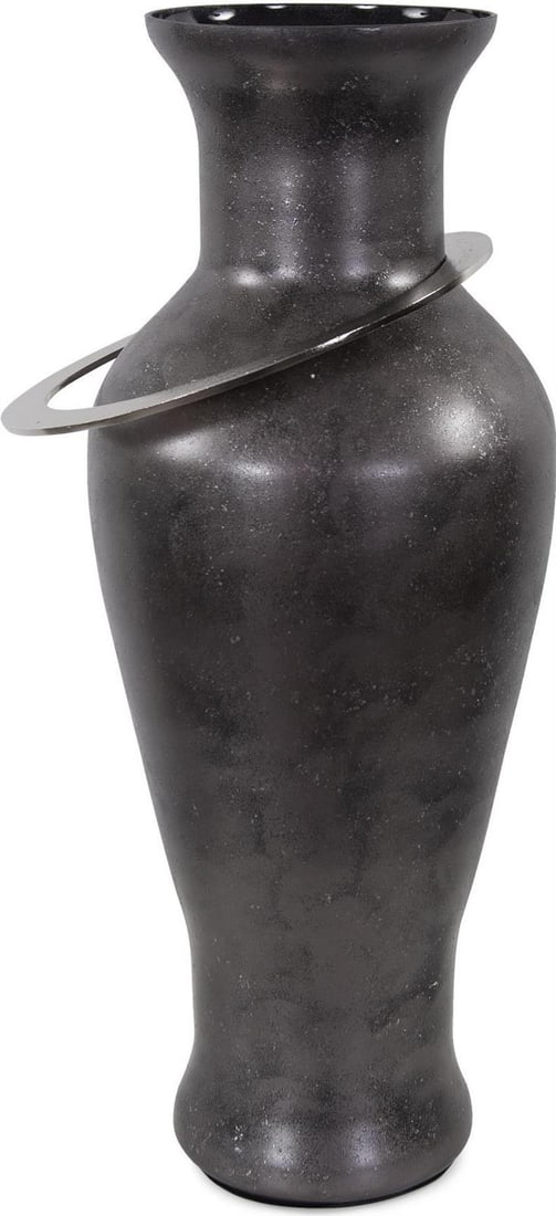 Howard Elliott Modern Black Glass Vase 27.5H Polished Finish: Howard Elliott Modern Black Glass Vase 27.5H Polished Finish Enhance your home decor with this modern and elegant black glass vase, featuring a polished finish and a striking design. Crafted from a co