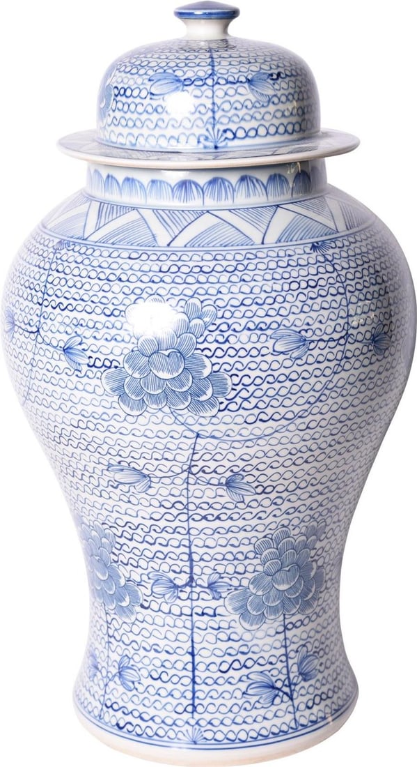 Handmade Chinoiserie Ceramic Temple Jar 16H x 10.5W x 10.5D (1 of 1)