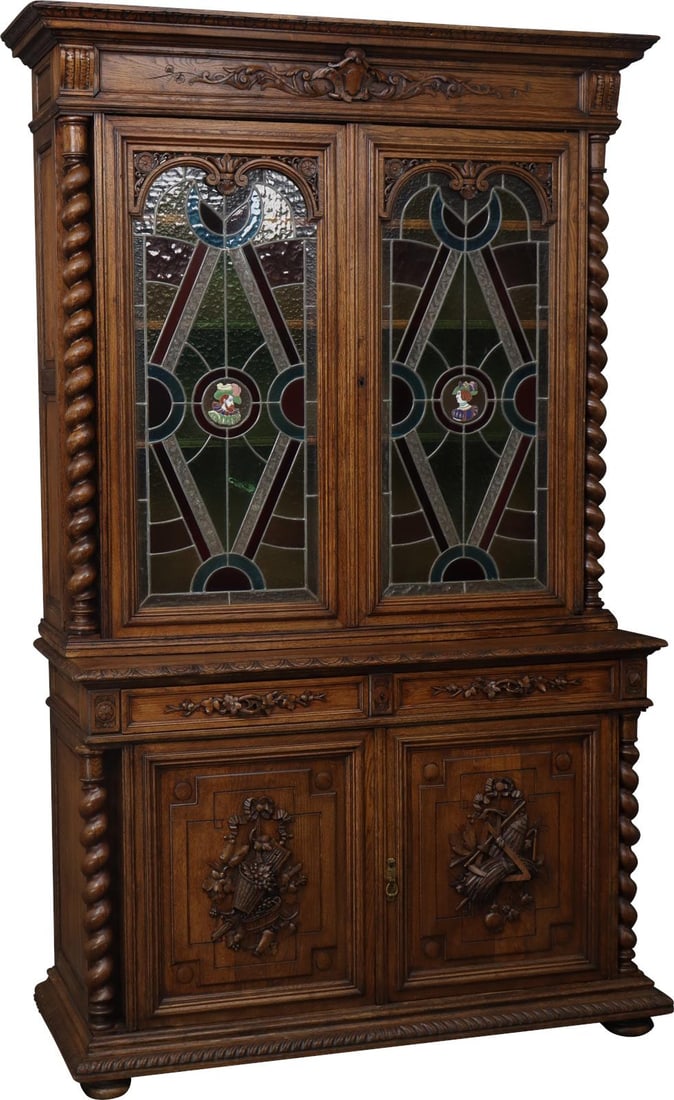 Antique 1880 French Oak & Glass Buffet Display Cabinet (1 of 18)