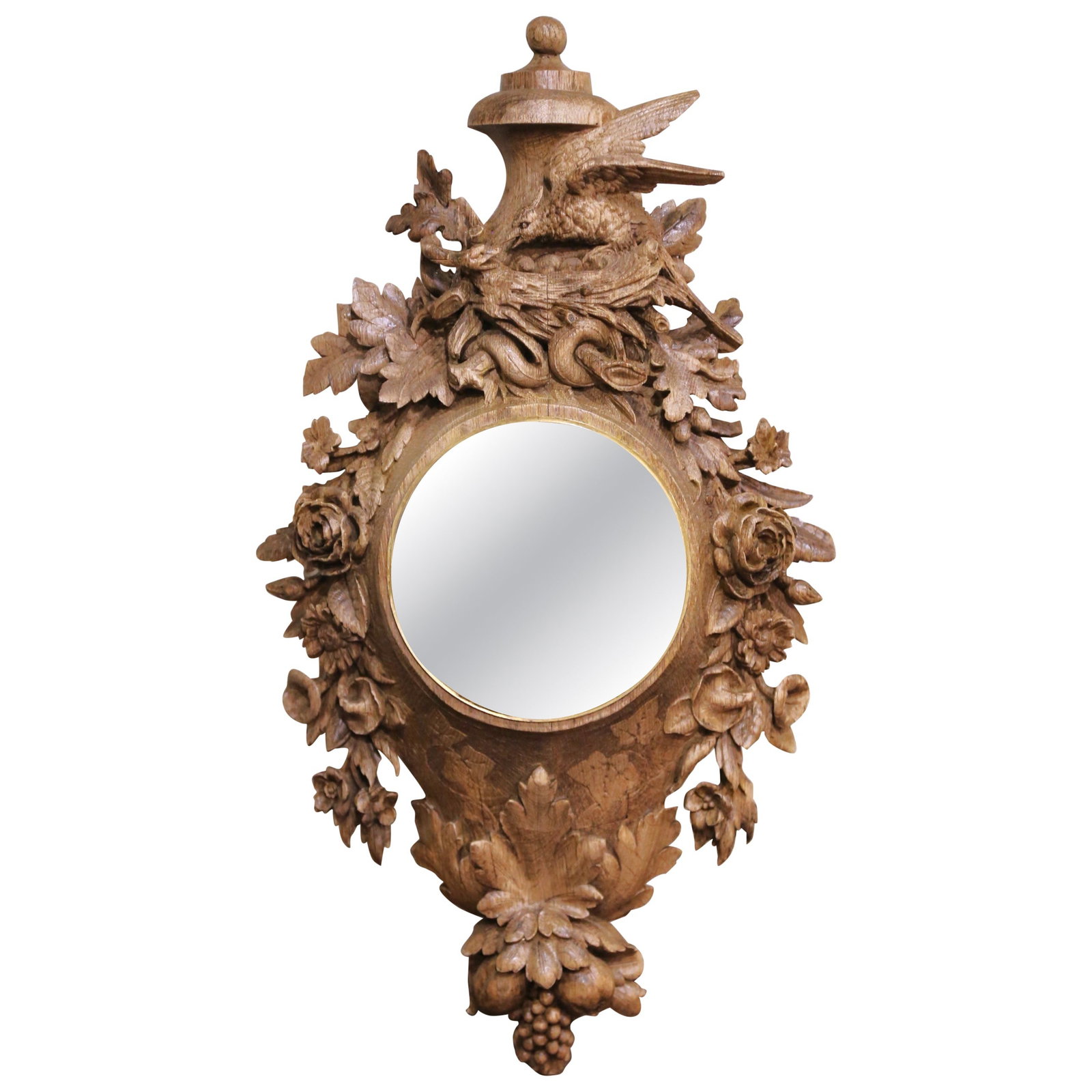 19th Century French Black Forest Oak Mirror with Bronze Bird Motif (1 of 7)