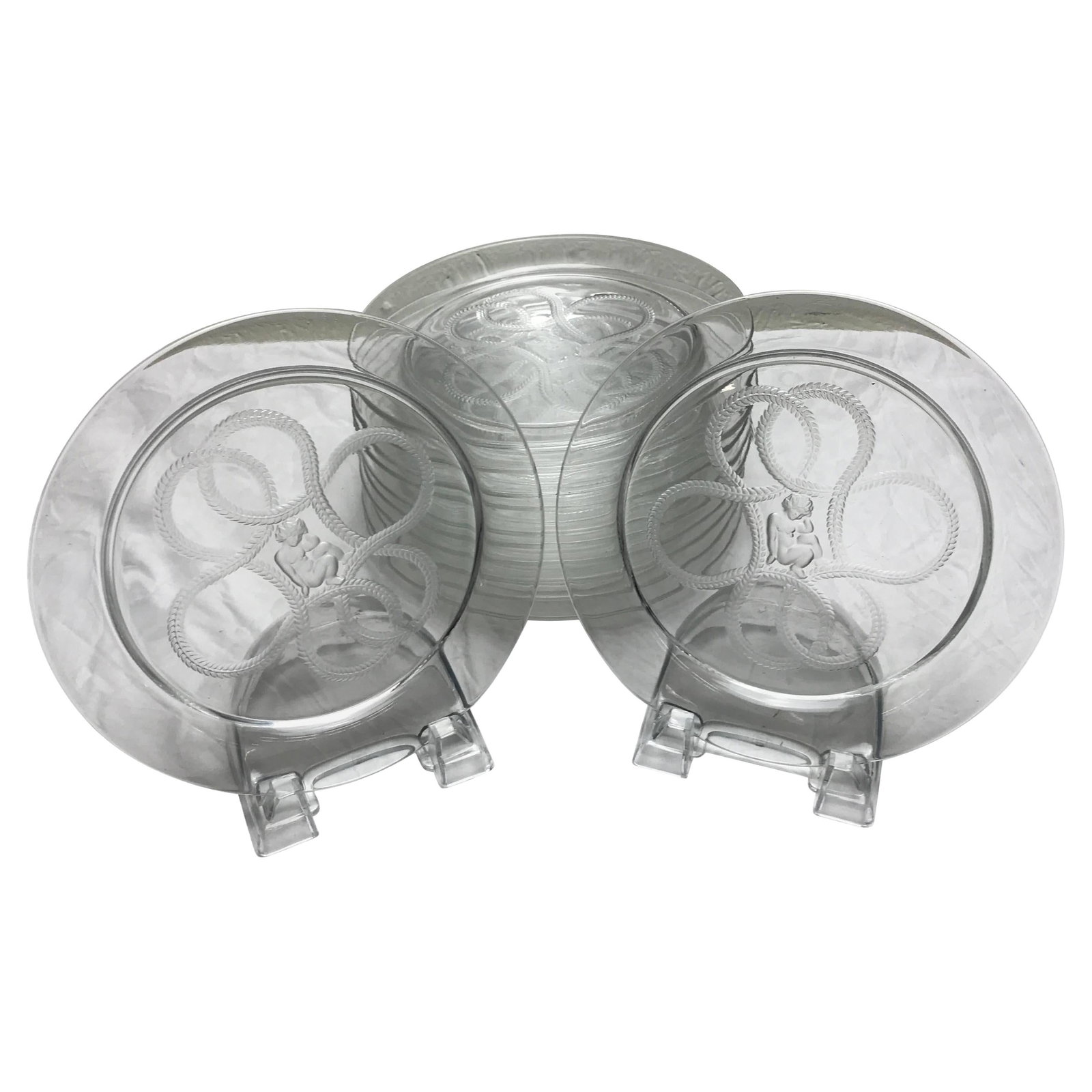 Set of 12 Lalique Art Deco Cherub Crystal Plates (1 of 6)