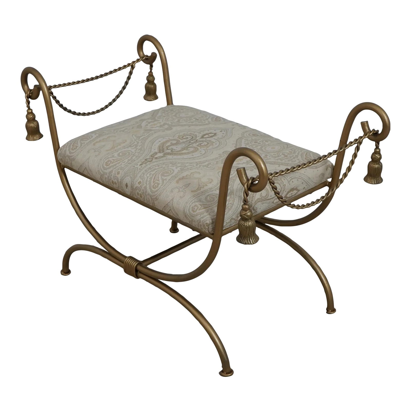Italian Gold Iron Vanity Bench with Rope and Tassel Design (1 of 10)